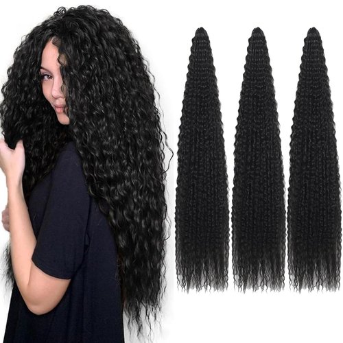 Brazilian Curly Braids Crochet Twist Hair 30inches 3Packs Afro Kinky Curly Braiding Hair Extensions Deep Curly Crochet Hair Synthetic Water Wave Braid Hair(30Inch,1B)