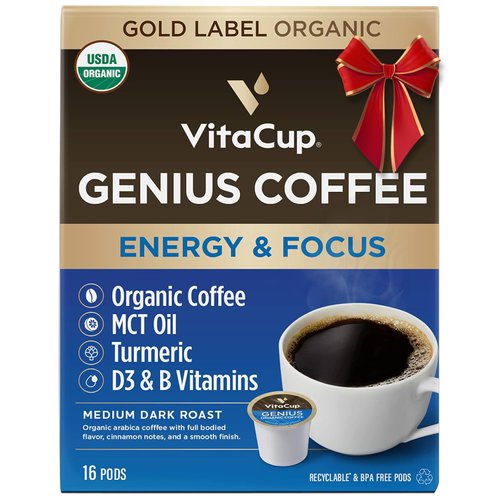 VitaCup Keto Coffee Pods with MCT Oil, Turmeric, Vitamins B & D for Energy in Recyclable K-Cup Compatible Pods