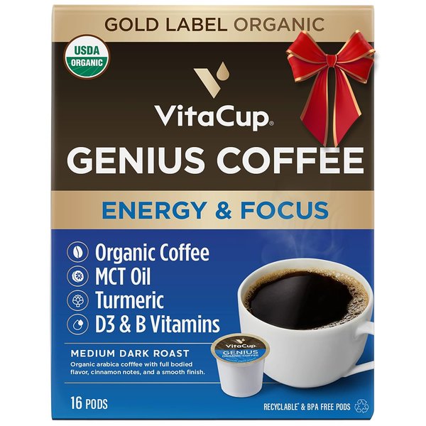 VitaCup Keto Coffee Pods with MCT Oil, Turmeric, Vitamins B & D for Energy in Recyclable K-Cup Compatible Pods