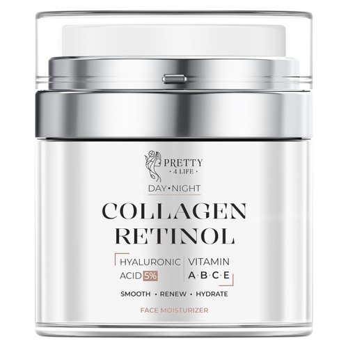 Pretty 4 Life Advanced Anti-Aging Cream - Collagen, Retinol, Hyaluronic Acid & Vitamin C - Moisturizer for Face, Neck & Décolleté - Firms, Hydrates & Reduces Wrinkles - Day/Night Formula - 1.7 oz