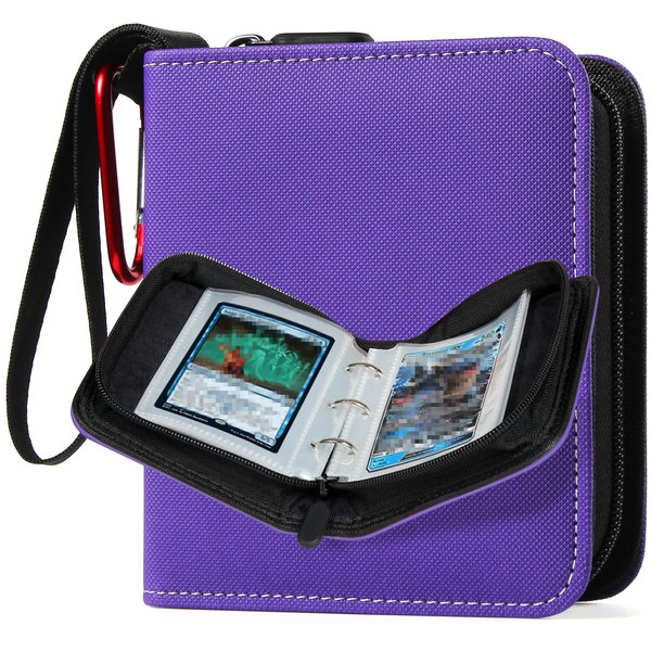 GEAoffice Mini Card Binder 2-Pocket, Super Lightweight Small Collectible Trading Card Albums for 80 Cards, 1 Pocket Top Loading Binder for TCG, MTG, Sports&Game Cards, Gifts for Girls, Purple