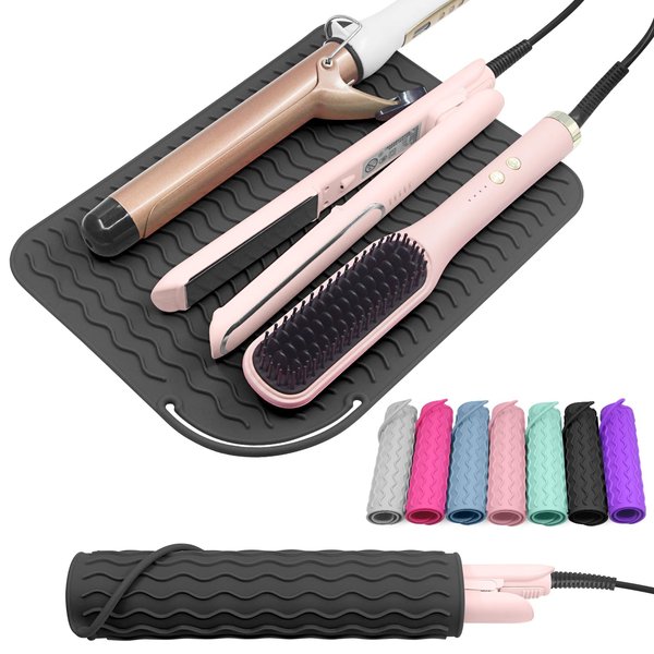 Plus Size Silicone Heat Resistant Mat, Portable Travel Hot Tools Pad Cover for Curling Iron, Flat Iron, Hair Straightener and Other Hair Styling Tools(12.0" x 9.0")