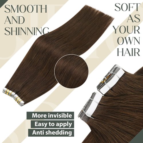 Sunny Tape in Hair Extensions Human Hair Brown Hair Extensions Tape in Chocolate Brown Tape in Hair Extensions for Women 4 Brown 20pcs 50g 16inch