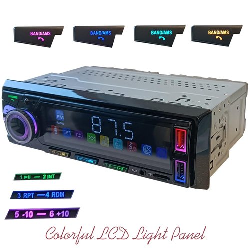 12V Car Stereo Audio MP3 Player with Bluetooth Handsfree Calls, Music Play, FM Radio, Dual USB/AUX Playback, 7-Color LED Lights, Large LCD Display & Remote Control, Phone Charging