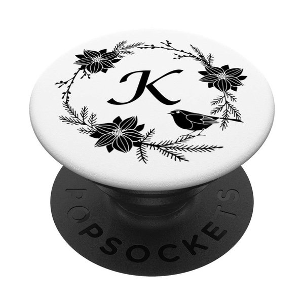 Cell Phone Pop Out Holder,Black and White Floral Letter K PopSockets Grip and Stand for Phones and Tablets