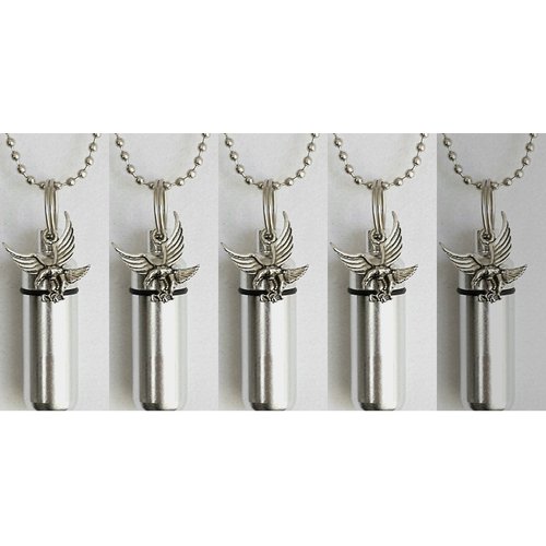 Beautiful Set of Five Silver Eagle Cremation URN Keepsakes with - Includes 5 Velvet Pouches, 5 Ball-Chain Necklaces & Fill Kit - Made in The USA