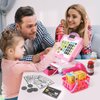 Pretend Play Calculator Cash Register Toy Gift for Kids Girls Age 3, 4, 5, 6, 7, 8+ Year Old, 57 Pcs Pink Grocery Store Playset, Incl Microphone, Credit Card, Scanner, Fake Food, Play Money for Kids