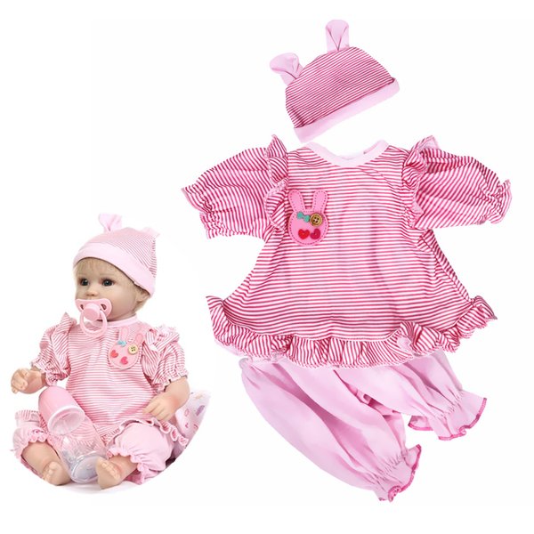 Reborn Baby Doll Clothes 18inch Girl Pink Stripe Outfits 2 pcs Set for 17-19 inch Reborn Doll Newborn
