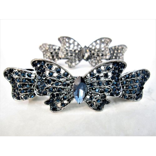 Generic Blue or gray butterfly bow crystal hair barrette clip bridal clip (Primary color: Gray), 1 Count (Pack of 1)