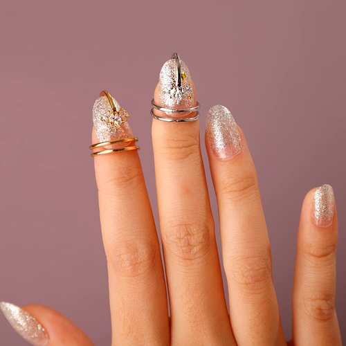 Rumtock Full Bling Crystal Beads Silver Nail Cover Cap Manicure Protective Knuckle Ring for Women Girls