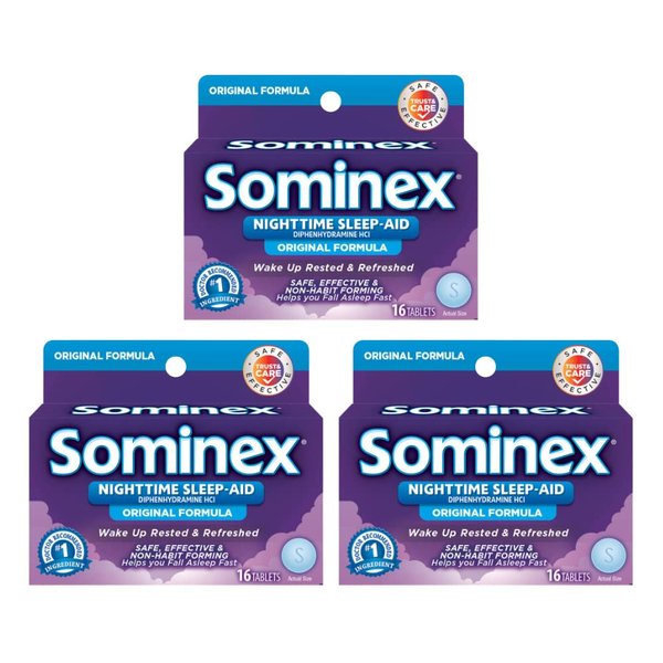 Sominex Maximum Strength Night Time Sleep-Aid | Diphenhydramine HCI | 16-Caplets per Pack | 3-Pack