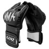 Luniquz MMA Gloves for Kids Adults Punching Bag Boxing Sparring Grappling, Half Finger with Thick Padding Long Wrist Wrap, S/Black