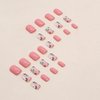 Vezocim Press on Nails Coffin with Flower Designs, 24Pcs Artificial Short Pink Square Fake Nails with Glue, Full Cover Glossy Acrylic Peony Floral False Nails, Stick on Fingernails for Women (W856)