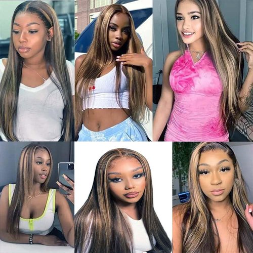 P1B27 Highlight Straight Bundles Human Hair Honey Blonde Bundle 8 10 12 Inch Two Tone Black and Blonde Straight Human Hair Bundle Double Weft Brazilian Virgin Remy Hair Extensions