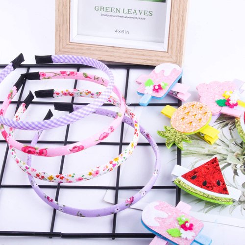 Fishdown 10 Pcs Plain Fabric Headbands for Girls Thin Hair bands for Kids Toddler Plastic Headbands with Cloth Headbands Covered with Printed Cotton Fabric for Teen Girls Women