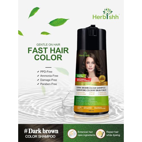 Herbishh Hair Color Shampoo for Gray Hair – PPD-Free Hair Dye Shampoo and Conditioner + Argan Oil 30mL Hydrating Hair Oil + Pro Keratin Argan Oil Hair Mask for Dry, Damaged Hair 150mL (Dark Brown)