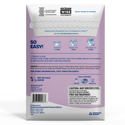 Tru Earth Compact Dry Laundry Detergent Sheets - Up to 64 Loads (32 Sheets) - Paraben-Free - Original Eco-Strip Liquidless Laundry Detergent, Travel Laundry Sheets - Lilac Breeze