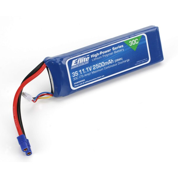 E-flite 2500mAh 3S 11.1V 30C LiPo 12AWG EC3 EFLB25003S30 Airplane Batteries