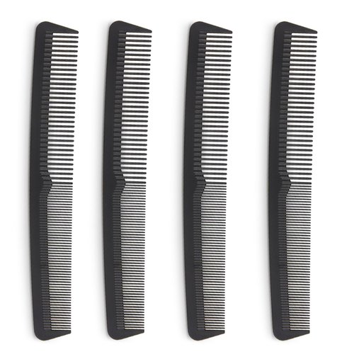 Professional Grade Styling Comb Set - 4 Pack Premium Carbon Fiber 7" Comb - Heat Resistant, Fine and Wide Tooth, Anti Static - Salon Quality Hair Styling Accessories for Home or Barber