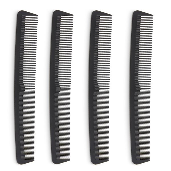 Professional Grade Styling Comb Set - 4 Pack Premium Carbon Fiber 7" Comb - Heat Resistant, Fine and Wide Tooth, Anti Static - Salon Quality Hair Styling Accessories for Home or Barber