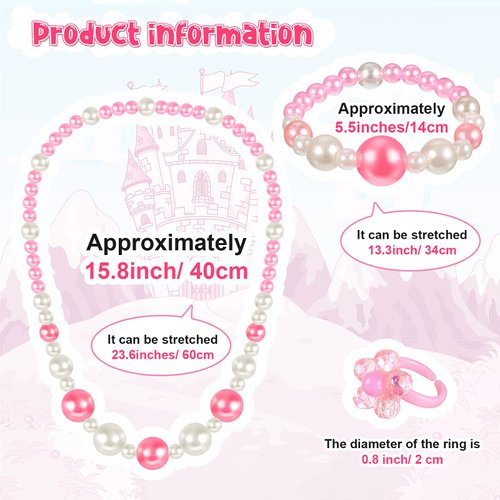 6 Sets Play Jewelry for Little Girls Princess Necklace Bracelet Set Includes Kid Beaded Necklace Bracelet with 8 Rings for Toddler Christmas Birthday Party Favors Cosplay(Mermaid, Rainbow Style)