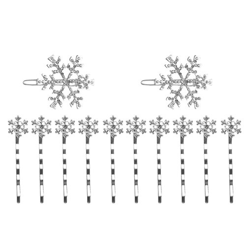 Beaupretty 12 Pieces Christmas Snowflake Hair Pins Rhinestone Snowflake Hair Clips Alloy Bobby Winter Hair Barrettes for Women Girls