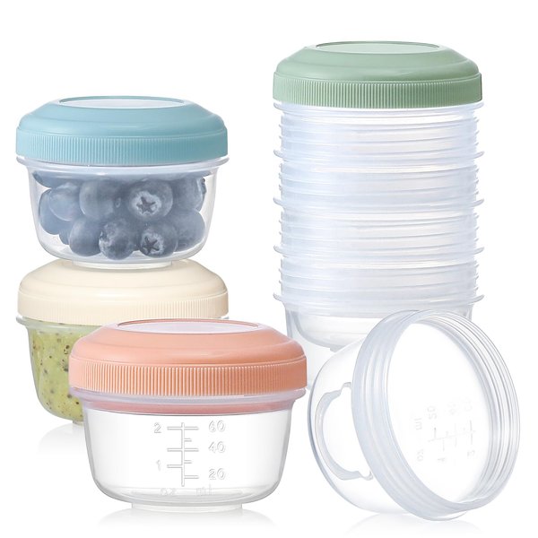 VITEVER 16 Pack 4 oz Small Containers with Lids, Reusable Plastic Food Storage Containers with Multicolor Lids for Snack and Puree, Stackable Deli Containers, Freezer Storage Containers, BPA Free