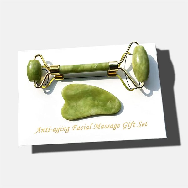 AOVOJRM Jade Roller Gua Sha Facial Tools Set,Guasha Facial Massage Tool,Face Roller Skin Massager for Face,Neck and Eye Treatment Facial Roller (Green)