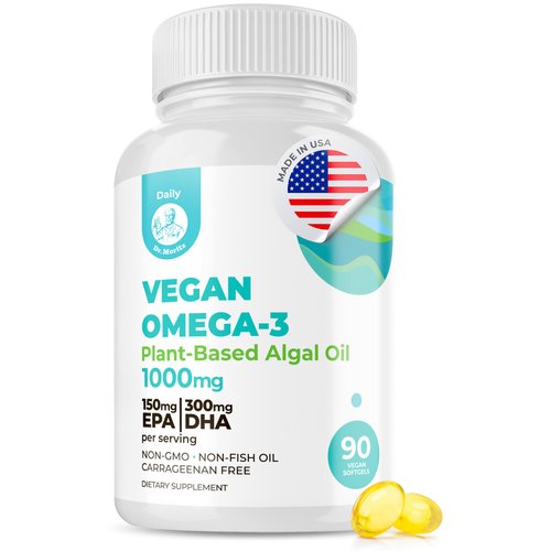 DR. MORITZ Vegan Omega 3 DHA & EPA Supplement - Algae Omega-3 Fatty Acids 1000mg - Fish Oil Alternative for Heart, Brain, Joint, and Immune System Support (90 Count (Pack of 1))