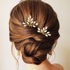 Foryysa Bridal Wedding Hair Pins for Women Gold Rhinestone Leave Headpiece Elegant Handmade Vine Headwear Sparkly Design (2 pcs)