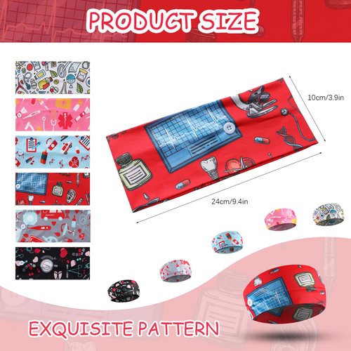 6 Pieces Button Headbands Non Slip Nurse Headbands Stretchy Headwraps Nonslip Yoga Sweatbands with Ear Protection Holder Elastic Headscarves for Yoga, Running, and Exercise, 6 Styles (Cute Pattern)