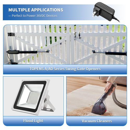 TOPENS TS24-U AC-DC Power Supply Adapter 100-240VAC to 36VDC 24W Transformer for Automatic Gate Openers LED Strip Lights