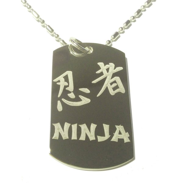 Ninja Warrior Kanji Japanese Character Logo Symbol - Military Dog Tag, Luggage Tag Metal Chain Necklace