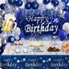 Navy Blue Birthday Decorations, Happy Birthday Decorations for Men Women- Blue Photography Backdrop & Tablecloth Balloons Arch Kit Banner Birthday Party Supplies Bday Decor with Table Cover