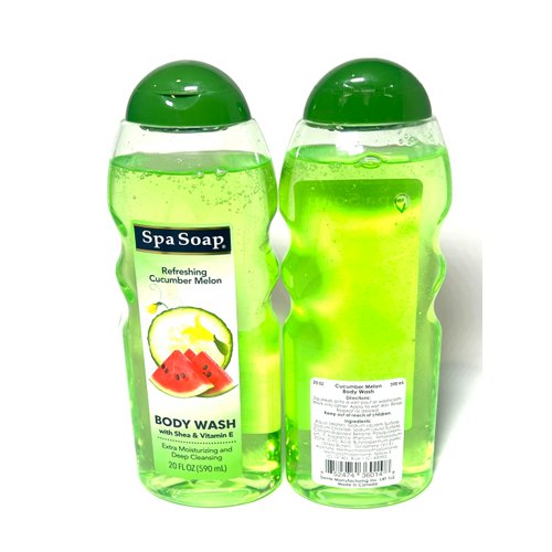 Spasoap Body Wash, With Soft Refreshing Scent Extra Moisturizing and Deep Cleansing with shea & Vitamin E (2 count) 20FL oz each; Body soap smooth feeling (Cucumber Melon)