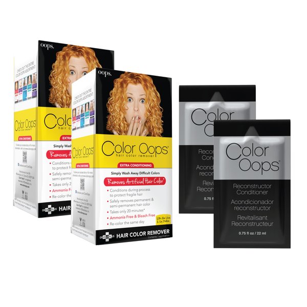 Color Oops Extra Conditioning Hair Color Remover and Reconstructor Conditioner Bundle, 2 Pack, Hair Dye Remover Processes in 20 Minutes, Safely Removes Permanent & Semi-Permanent Hair Color