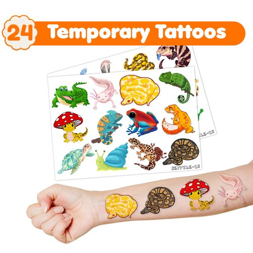 36PCS Reptile Party Favors 24 Tattoos Sticker 12 Stamp Set - Ideal Reptile Themed Birthday Decor Supplies Goodie Bag, Classroom Gifts, Cute Rewards for Girls, Baby Shower Prizes