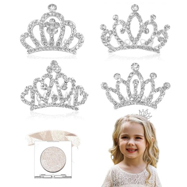 JINYEAH Small Tiara Princess Hair Accessories Mini Tiara Small Crown Tiara for Little Girls Mini Tiara Princess Crown with Face Glitter Coronas Para Niñas Crown Hair Clip for Weeding Birthday Princess Costume Party Cake Decoration