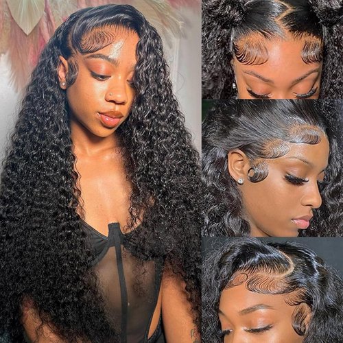 5x5 HD Lace Closure Wigs Human Hair Deep Wave 5x5 HD Transparent Lace Closure Wigs for Women 180% Density 26 Inch Deep Wave Lace Front Wigs Human Hair Pre Plucked with Baby Hair Natural Color
