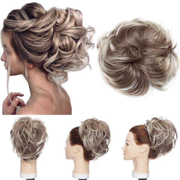 Hairro Tousled Updo Messy Bun Hair Piece Hair Extensions Fluffy Scrunchie Ponytail Scrunchy Synthetic Up Do With Elastic Rubber Band Wavy Hair Bun Donut Chignon Hairpiece For Women 80g #8T613