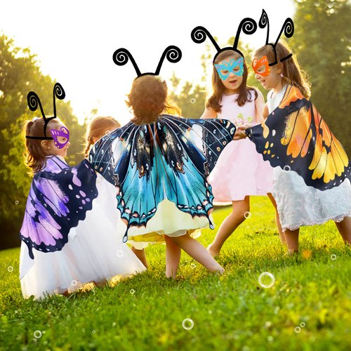 IROLEHOME Kids Butterfly-Wings Costume for Girls Fairy-Wings Toddler-Dress-Up Headband-Mask Butterfly Toys Party Favors Gifts