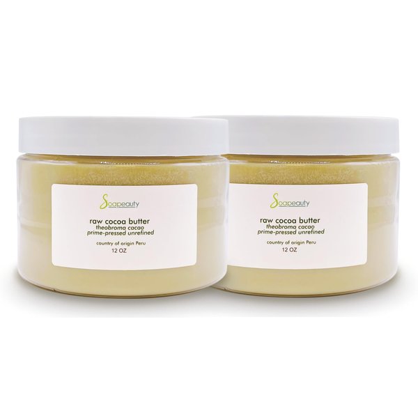 Soapeauty Cocoa Butter Raw Unrefined Non-Deodorized | 100% Pure Natural | Body, Hair & DIY Recipes, Lip Balms, Lotions, Creams, Stretch Marks | Non GMO, No Preservatives, Vegan | 24 oz (2 x 12 oz)