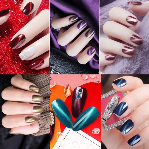 Omainy Gel Nail Polish Set -Cat Eye Magnetic Nail Polish Soak Off UV LED Nail Art Varnish Manicure Set (With Magnet As Gift,7.3Ml)