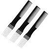 Waldd 3 Packs Teasing Comb with Metal Pick Combs for Women Hair Pick Comb for Hairstylist (3pcs black)