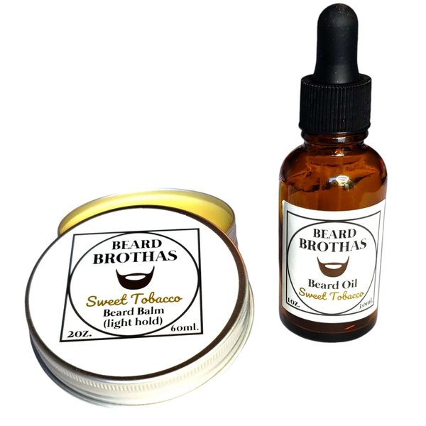 Beard Oil and Balm Set in Sweet Tobacco Scent - Premium All-Natural Formula Softens, Shines, and Moisturizes. Perfect Conditioner for Coarse Beard Hair. Black Owned and Suitable for all Men.