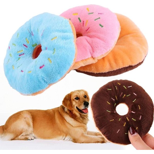1Pc Blue Donut Shape Plush Pet Toy,Lovely Donut Shaped Squeaky Squeaking Sound Toy for Pet Chew Toy Squeaky Plush Dog Toy Blueberry Squeaky Plush Dog Toy Chew Guard Technology，Dog Squeak Toys，Dogs