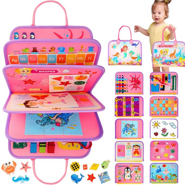 SaFeli Toddler Busy Board, Montessori Toys for 1 2 3 Year Old Girl Birthday Gifts - Educational Busy Book, Kids Sensory Toy, Preschool Learning Activities and Travel Toys for Toddlers 1-3 2-4