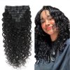 Water Wave Clip in Human Hair Extensions 30 Inch Natural Curly Wave Brazilian Human Hair Seamless Clip Ins Extensions for Black Women Thick End Double Weft 120g