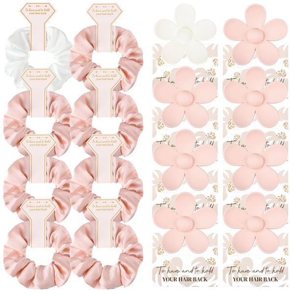 DEEKA 16 Pcs Bridesmaid Proposal Gifts Set Flower Hair Claw Clips with Floral Card & Satin Scrunchies Proposal Box Bridal Party Gift Bridesmaids Bachelorette Party Favors (White&Pink)