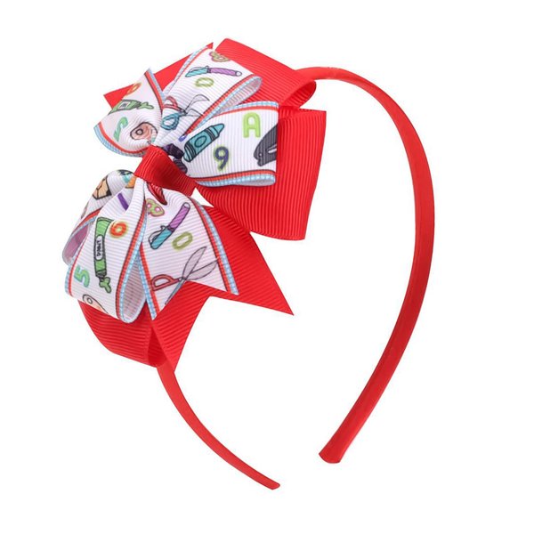 Teacher Headband Back to School Head Band Cute Red Crayon Design Bowknot Headband Grosgrain Ribbon Hairband for First Day of School Fashion Headpiece for Kindergarten Students